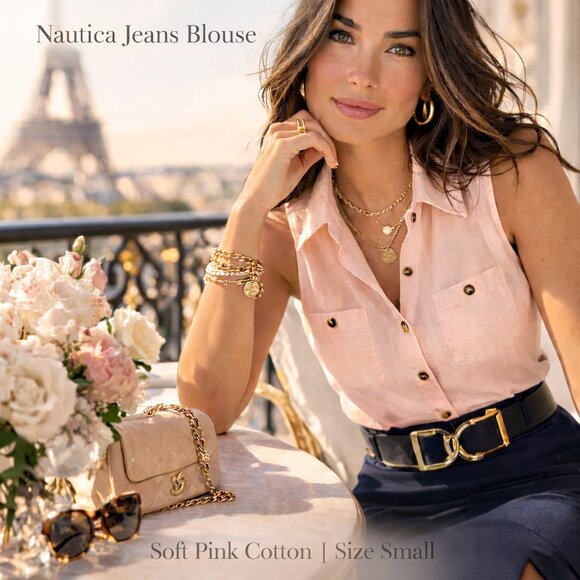 Nautica Jeans Pink Sleeveless Utility Blouse Cotton S NEW - Picture 2 of 9